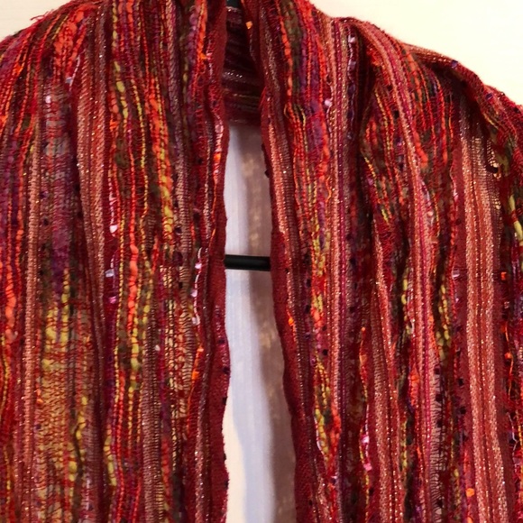 Candie’s knit crochet red multi dot scarf - Picture 2 of 5